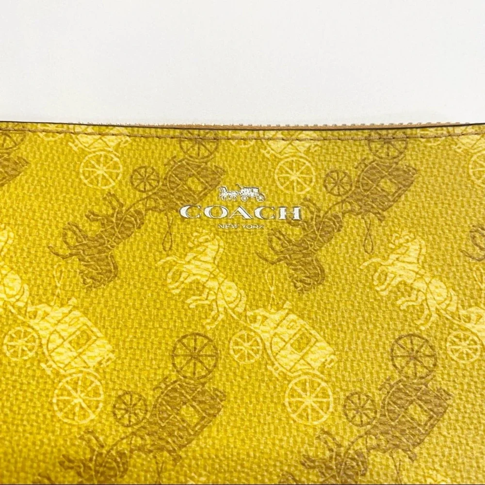 COACH NWOT Corner Zip Wristlet Yellow Logo Wallet Horse Carriage OS